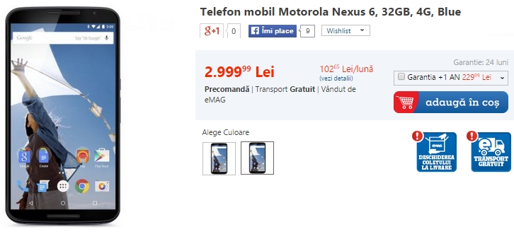Motorola Nexus 6 ajunge acum și În stocurile celor de la eMAG; disponibil la prețul de 2.999 lei