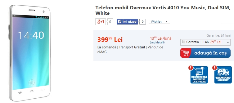 Overmax Vertis 4010 You Music disponibil prin eMAG; telefon axat pe partea audio ce vine la pachet cu o pereche de căști Hi-Fi