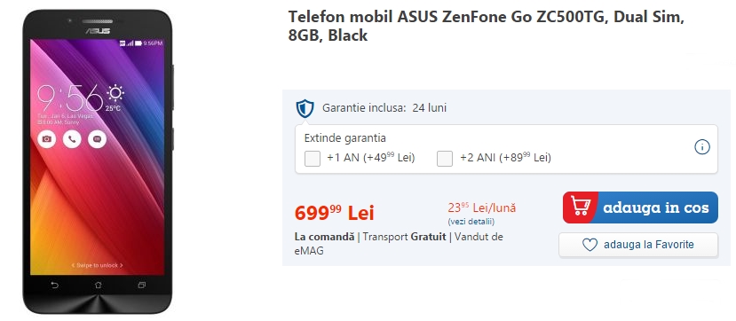 Asus ZenFone GO este listat în magazinul online eMAG