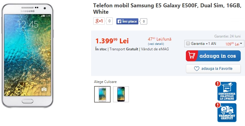 Samsung Galaxy E5 Dual-SIM disponibil prin eMAG.ro la un preț de 1.399 lei