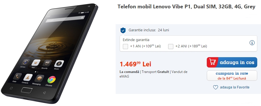 Lenovo Vibe P1, telefon cu baterie de 5.000 mAh și display FHD de 5.5 inch, disponibil de astăzi prin eMAG.ro