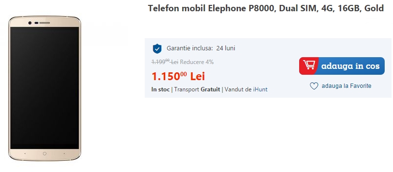 Elephone P8000, disponibil acum și în stocurile eMAG.ro; vine cu 3 GB RAM și costă 1.150 lei