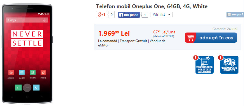 Pret OnePlus One in Romania (eMAG)