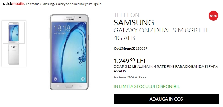 Samsung Galaxy On7 este disponibil la QuickMobile; phablet de 5.5 inch cu dotări mid-range