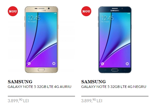 Samsung Galaxy Note 5 și primele prețuri din România; phablet-ul este disponibil prin QuickMobile