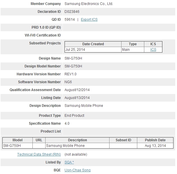 Samsung Galaxy Mega 2 primește certificare din partea TEENA și Bluetooth SIG