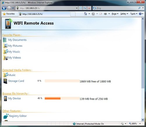 WiFi Remote Access pentru Windows Mobile 6.x: navigheaza pe telefonul tau de pe PC