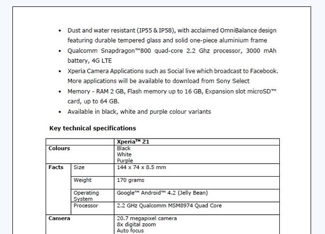 Comunicatul oficial de presă al lui Sony Xperia Z1 ajunge pe web, Împreună cu clipuri promo pentru lentile Sony QX10 și QX100