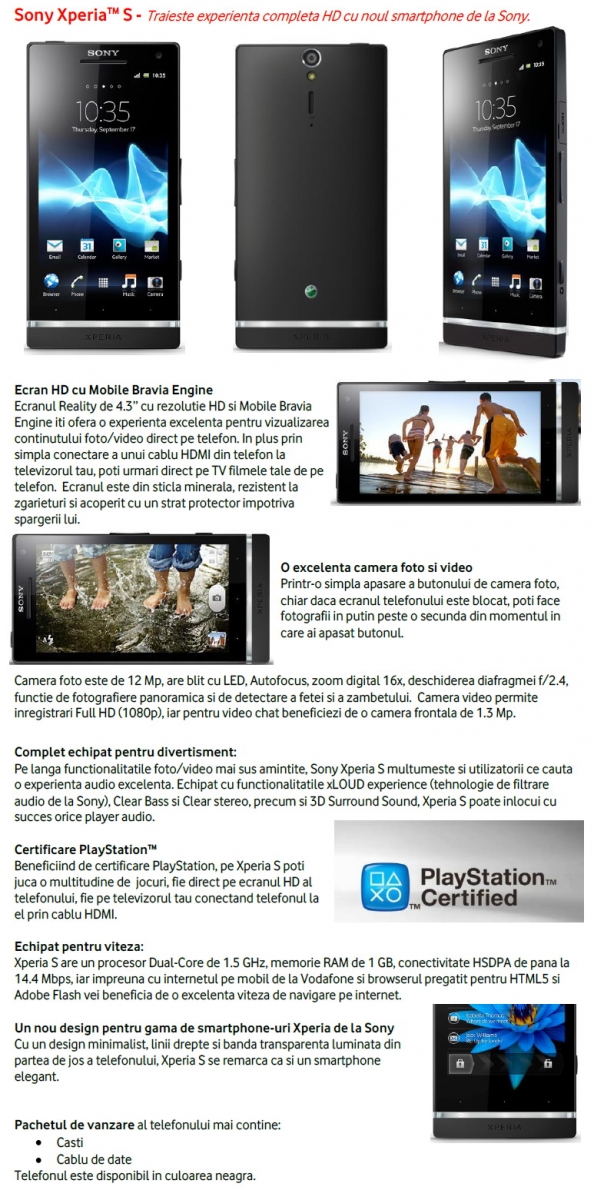 Xperia S a ajuns în oferta celor de la Vodafone România