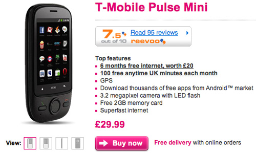  Telefoane Android de 34 de euro - T-Mobile Pulse Mini, pe roz şi negru