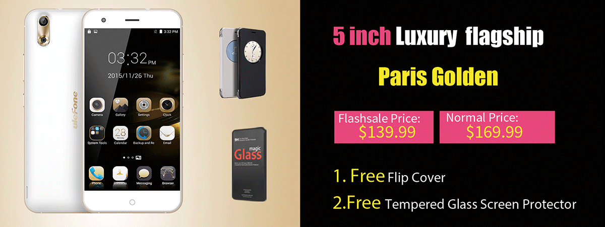 Ulefone Paris Golden costă acum 139.99 dolari; vine și cu accesorii gratuite în valoare de 20 dolari
