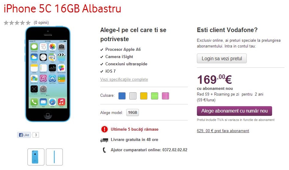 Vodafone anunță disponbilitatea noilor iPhone 5s și iPhone 5c