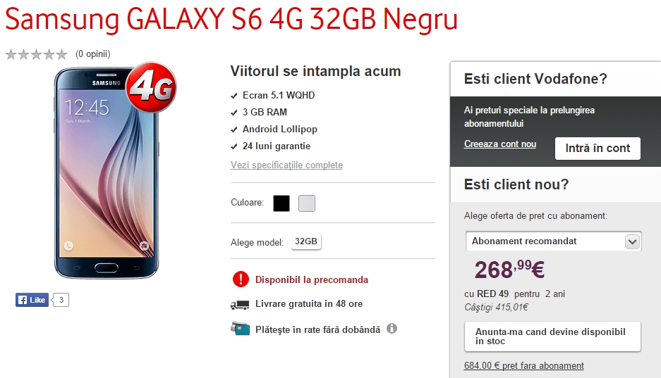 Samsung Galaxy S6 și S6 Edge sosesc la pre-comandă și prin Vodafone România