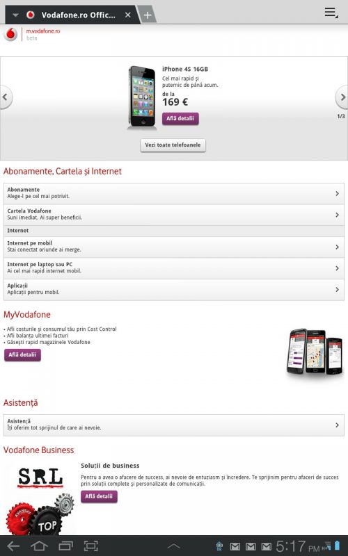 Vodafone lansează varianta beta a noului site mobil m.vodafone.ro, optimizat pentru tablete/telefoane
