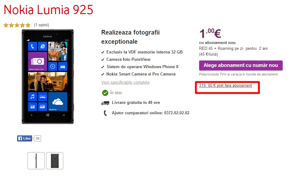 Nokia Lumia 925 (36GB) la doar 419â‚¬, respectiv 319â‚¬