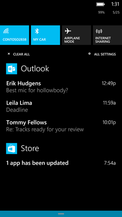 Windows Phone Action Center