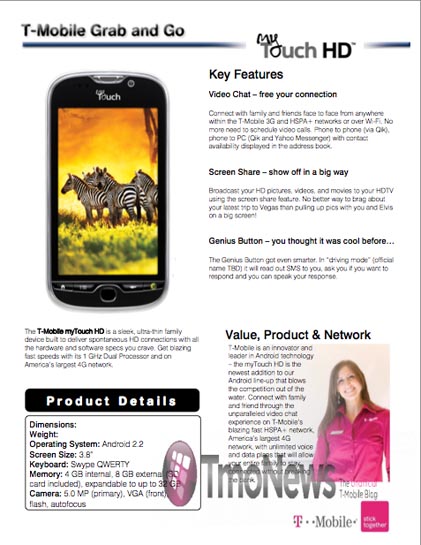myTouch HD isi dezvaluie specificatiile: CPU dual de 1 GHz, suport HSPA+