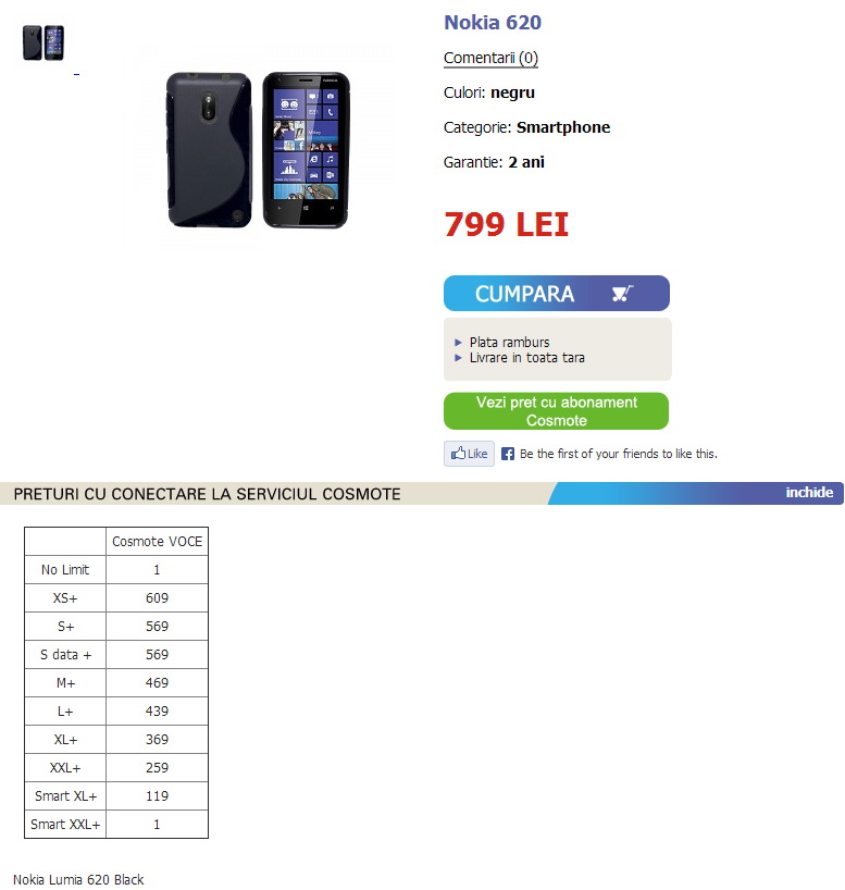 Nokia Lumia 620 În oferta magazinelor Internity la un preț de 799 lei