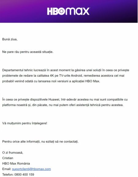 Platforma de streaming HBO Max nu mai este compatibilă cu dispozitivele Huawei