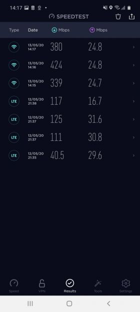 Speedtest Samsung Galaxy Note 10 Lite