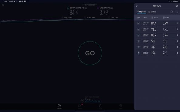 Speedtest Samsung Galaxy Tab S8 Ultra 5G