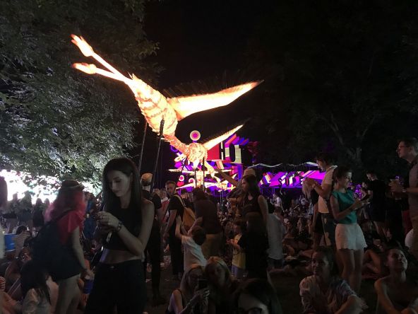 Am apreciat și momentul artistic cu acei flamingo portocalii purtați prin mulțime pe deasupra pe timp de noapte