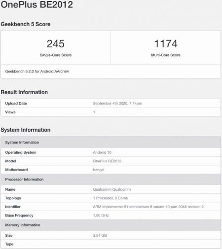 OnePlus Clover apare în GeekBench, cu procesor Snapdragon 460, 4 GB RAM