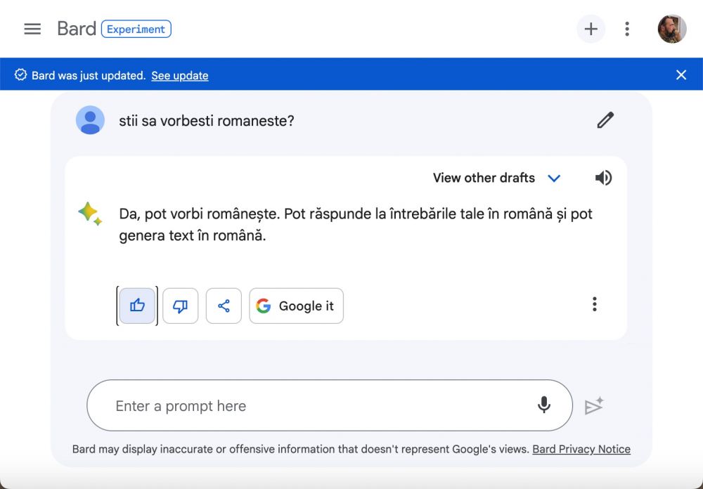Bard - chatbot-ul AI de la Google este de acum disponibil și utilizatorilor din România