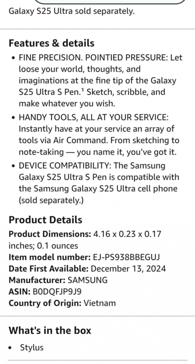 Galaxy S25 Ultra și S-Pen: noi detalii dintr-un leak Amazon