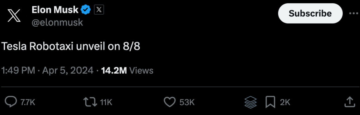 Tesla va lansa taxiurile Robotaxi pe 8 august; Au design de Cybertruck