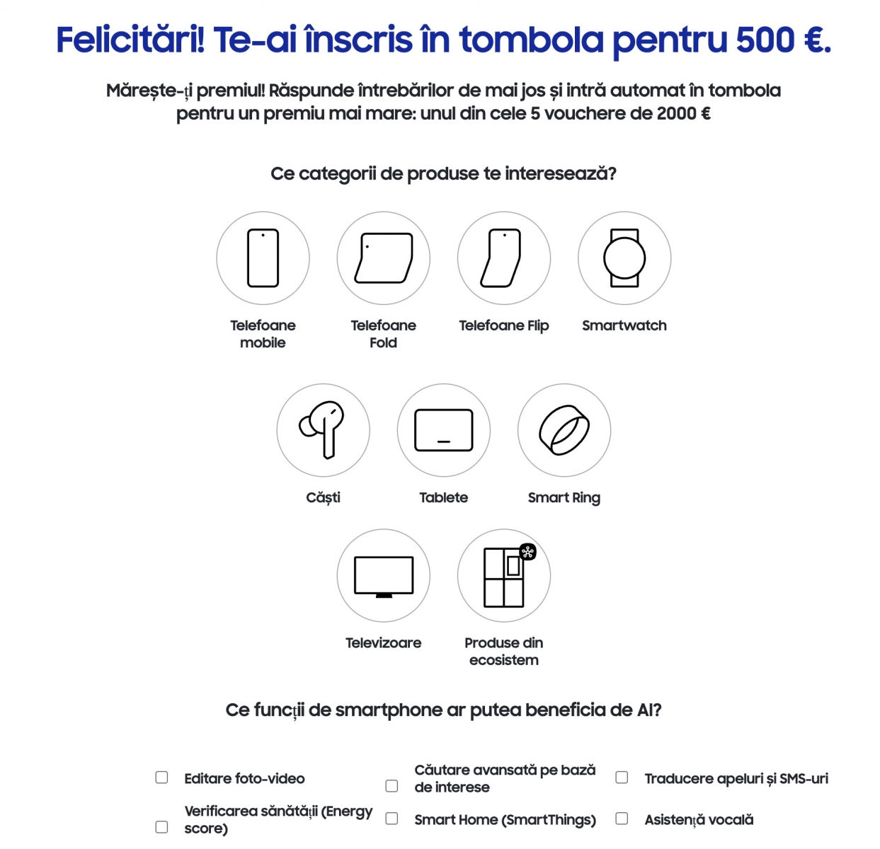 Tombola Samsung și Galaxy Unpacked: cum poți câștiga premii în bani