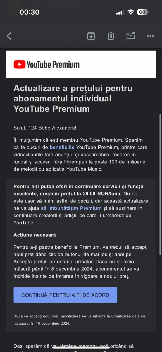 Creșterea prețurilor pentru abonamentele individuale și de familie