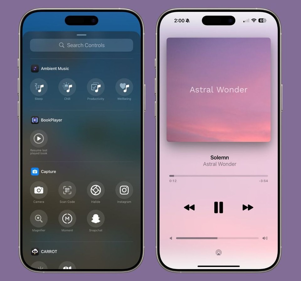Muzică ambientală direct din Control Center