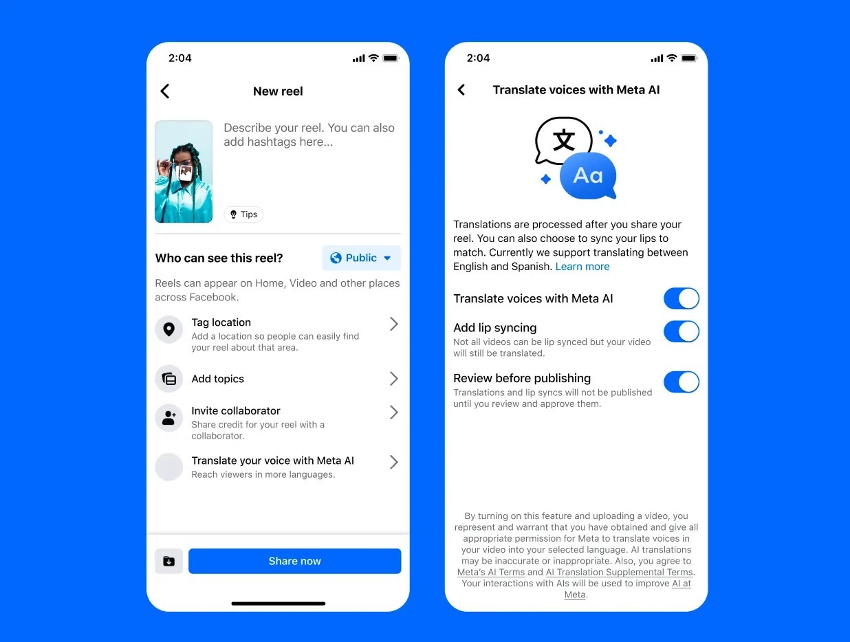 Meta introduce traducere audio automată pentru Reels; funcția dublează voci cu AI și sincronizează și buzele!
