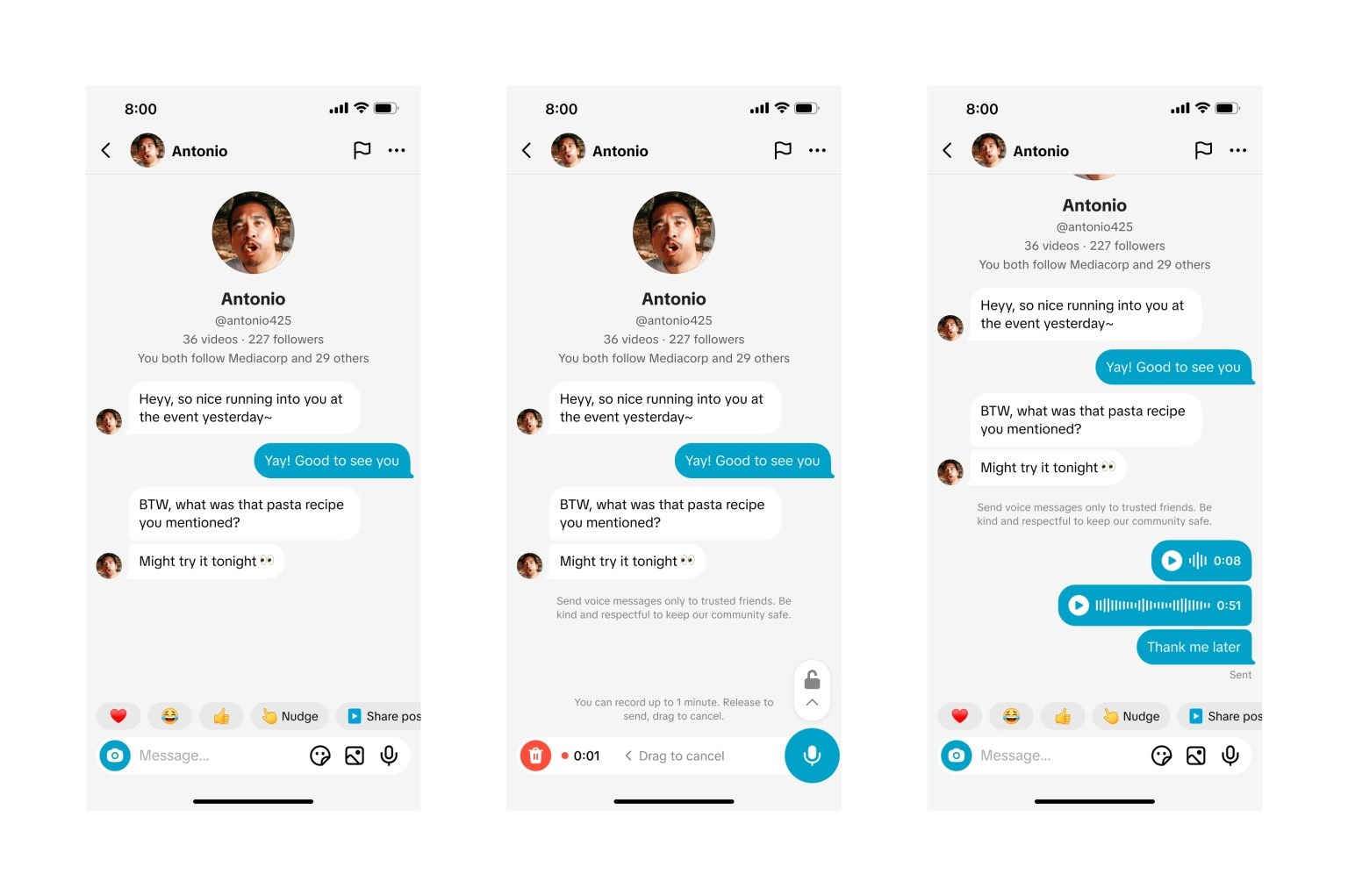 Aplicația va permite în curând trimiterea de note vocale, imagini și clipuri video în conversațiile private sau de grup.