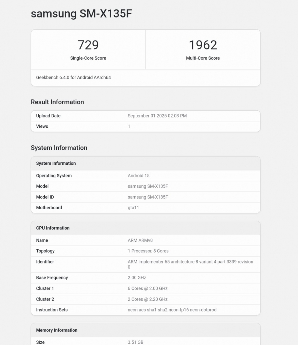 Samsung Galaxy Tab A11 4G a apărut pe GeekBench