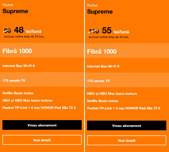 Orange scumpește pachetul Supreme cu 7 lei; noul tarif este 55 lei pe lună