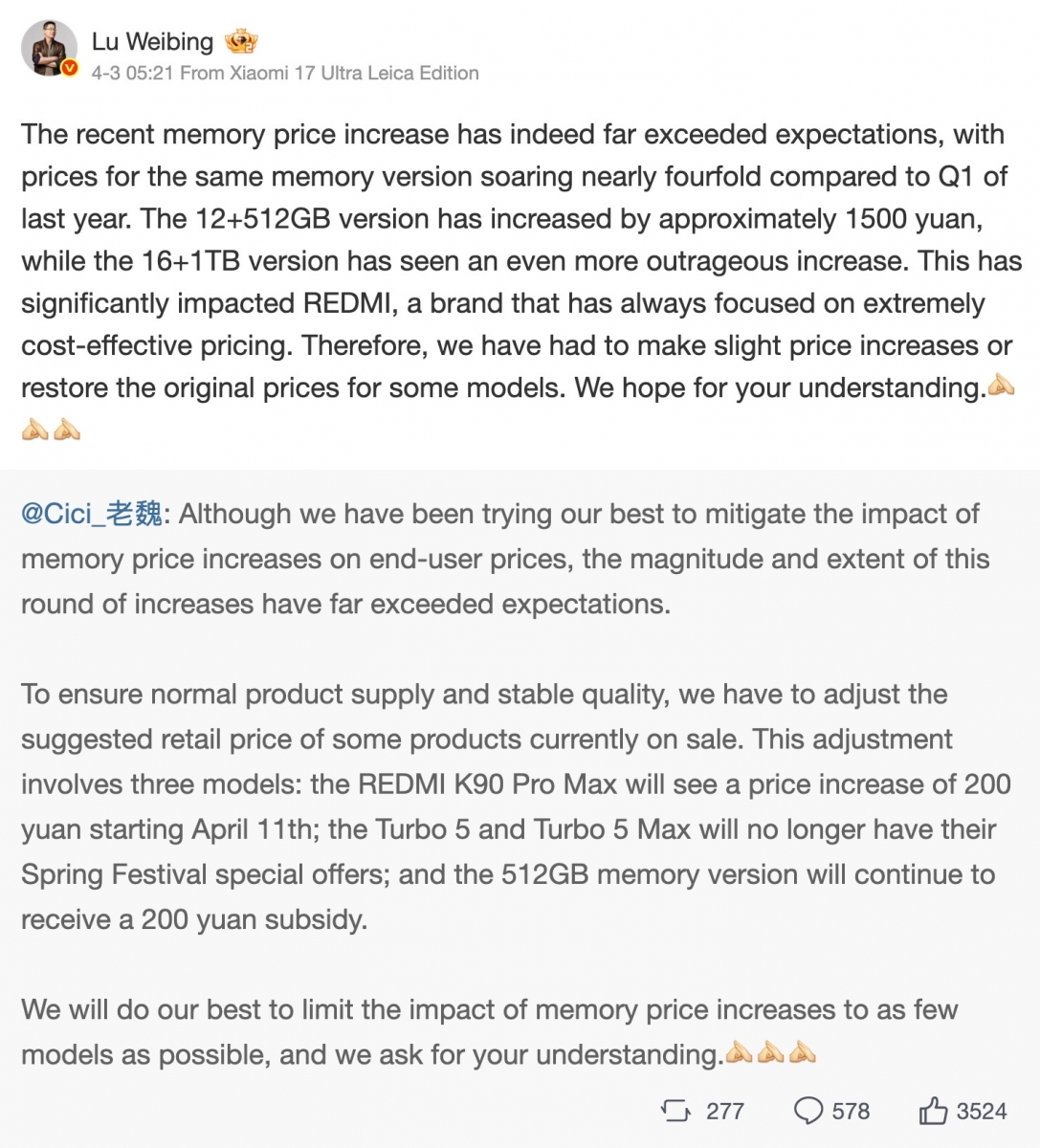 Criza RAM la nivel critic; Xiaomi ajunge la costuri de aproape 300 dolari pentru memorie și stocare