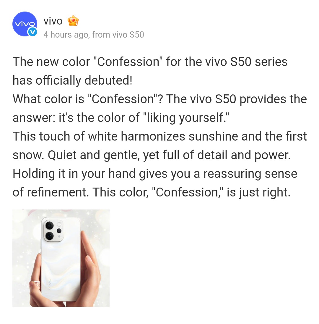 Deși vivo nu a confirmat oficial data lansării, seria vivo S50 este așteptată să debuteze în decembrie pe piața din China. Modelul standard vivo S50, alături de S50 Pro mini, a fost deja prezentat parțial în teaser-e oficiale, iar acum avem și primele imagini cu partea din spate a telefonului, plus detalii despre variantele de culoare disponibile.