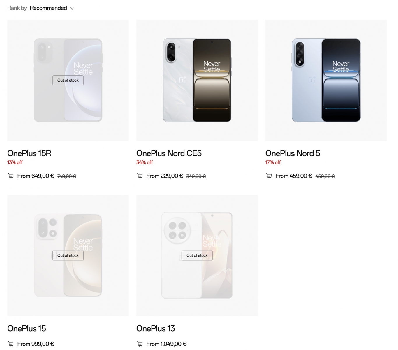 Pe site-ul oficial oneplus.com/ro, majoritatea smartphone-urilor apar cu statusul „Notify Me” în zona de cumpărare.
