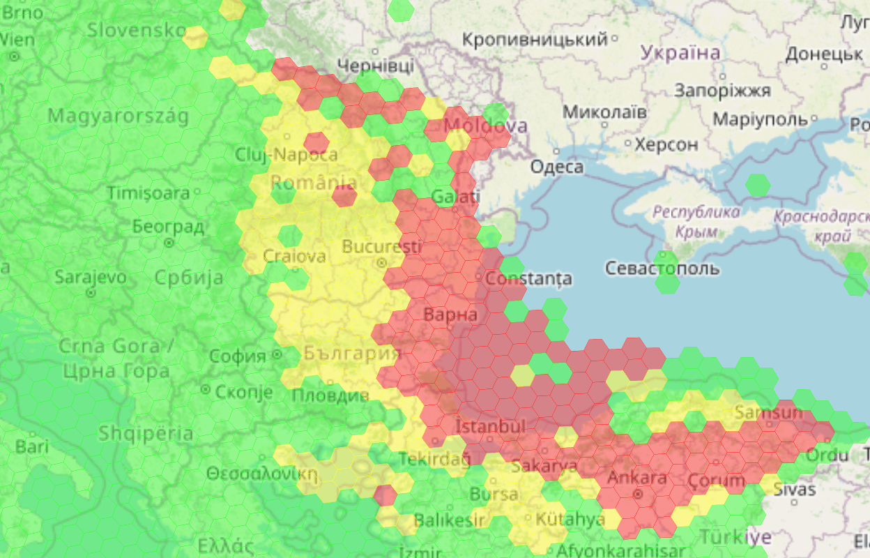 Hărțile publicate de GPSJam au evidențiat în repetate rânduri probleme în regiunea Mării Negre și în zone aflate în apropierea conflictului din Ucraina.