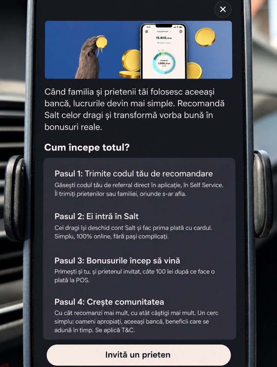 Salt Bank reia campania de recomandări; Cum poți primi 100 de lei pentru fiecare prieten invitat