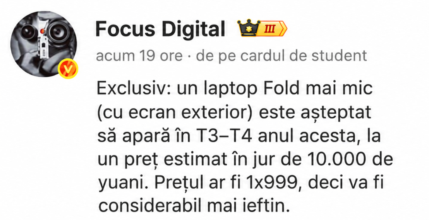 Huawei ar putea extinde gama de laptopuri pliabile în 2026: noul model ar fi mai mic, mai ieftin și ar avea un ecran exterior