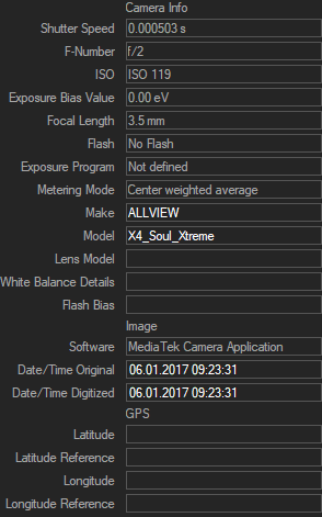 Exif mostra foto Allview X4 Soul Xtreme