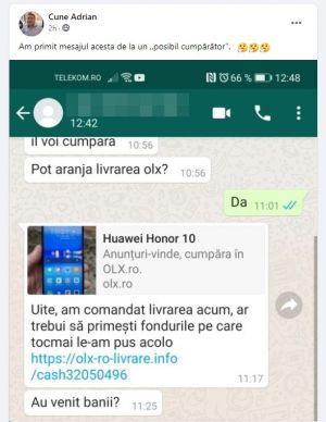 Fraudă OLX Whatsapp