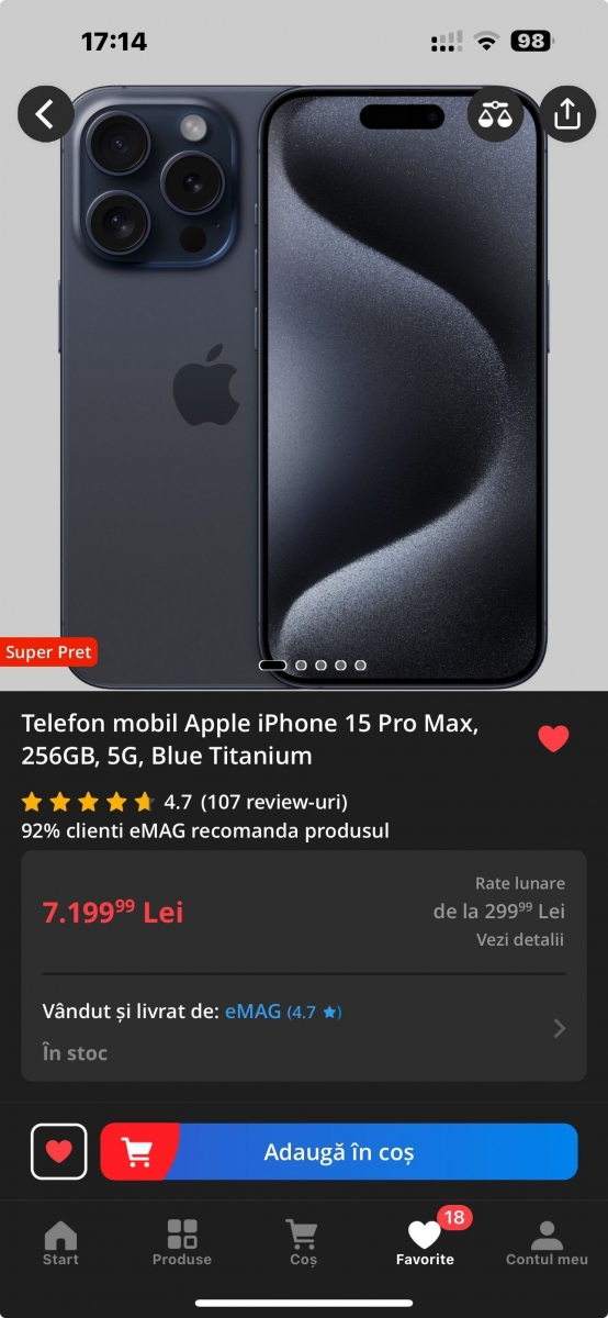 Preț și disponibilitate Apple iPhone 15 Pro Max în România