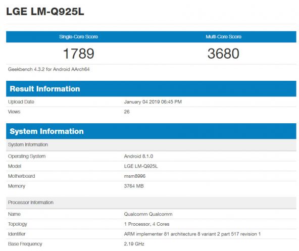 LG Q9 apare în benchmark-uri cu procesorul Snapdragon 821 la bord, e gata de lansare