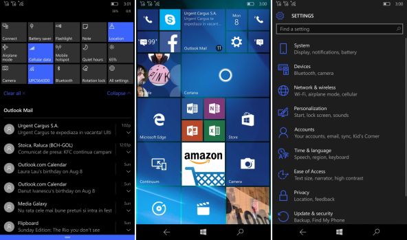 Microsoft Lumia 950 XL, interfata grafica