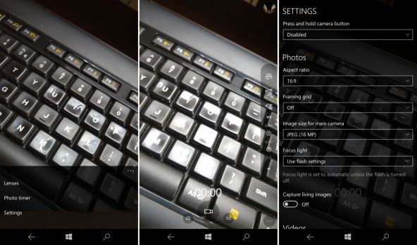 Interfață cameră Microsoft Lumia 950 XL