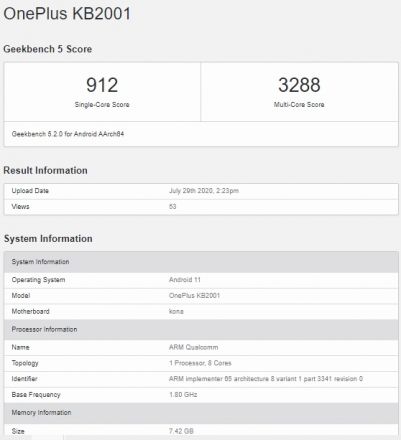 OnePlus 8T GeekBench